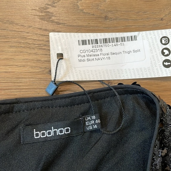 Boohoo Plus Sz Melissa Floral Sequin Thigh Split Midi Skirt Black/Navy Sz 14 US - Picture 7 of 9